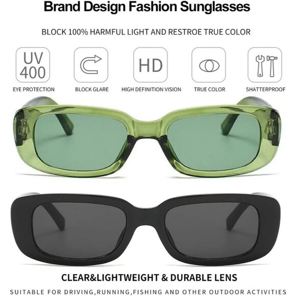 Trendy Rectangle Green Black Sunglasses Women Men Retro Square Fashion Shades - Picture 5 of 5
